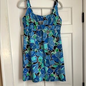 Lands' End Blue and Green Floral Swim Material Dress size 14